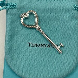 Authentic Like New Tiffany & Co.925 Sterling Silver Blue Enamel Beaded Heart Key